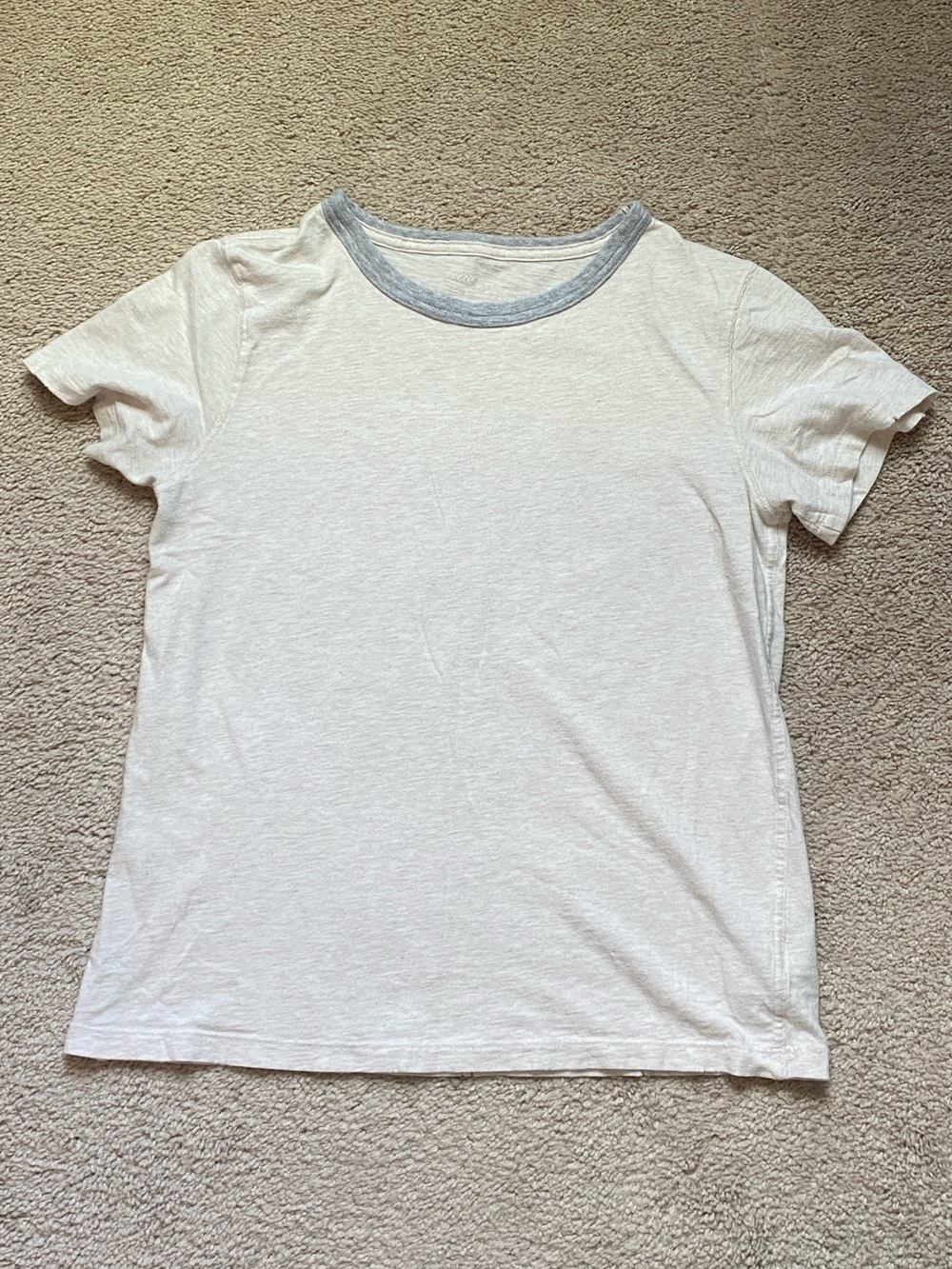 Aerie Beige Gray Cotton Ringer Tee, Size Small